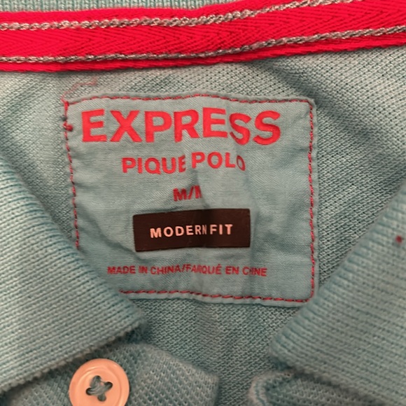 NWOT Express Medium Modern Fit Aqua and Red Polo - Picture 2 of 2